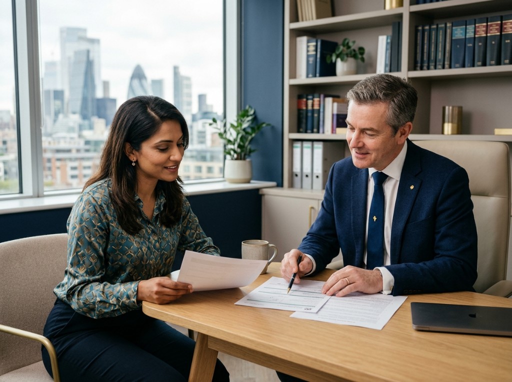 Active Immigration Solutions Limited consultation — advisors reviewing documents together in a modern office